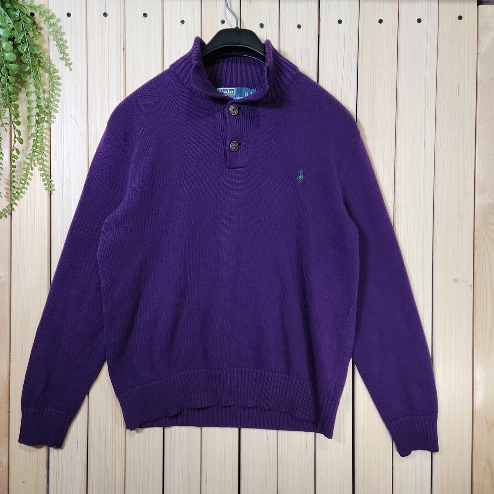 Polo by Ralph Lauren Men's Sweater Purple Size L, Vintage